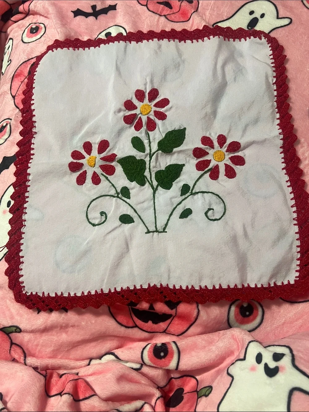 Hand-Embroidered Red Floral Mexican Tortilla Warmer